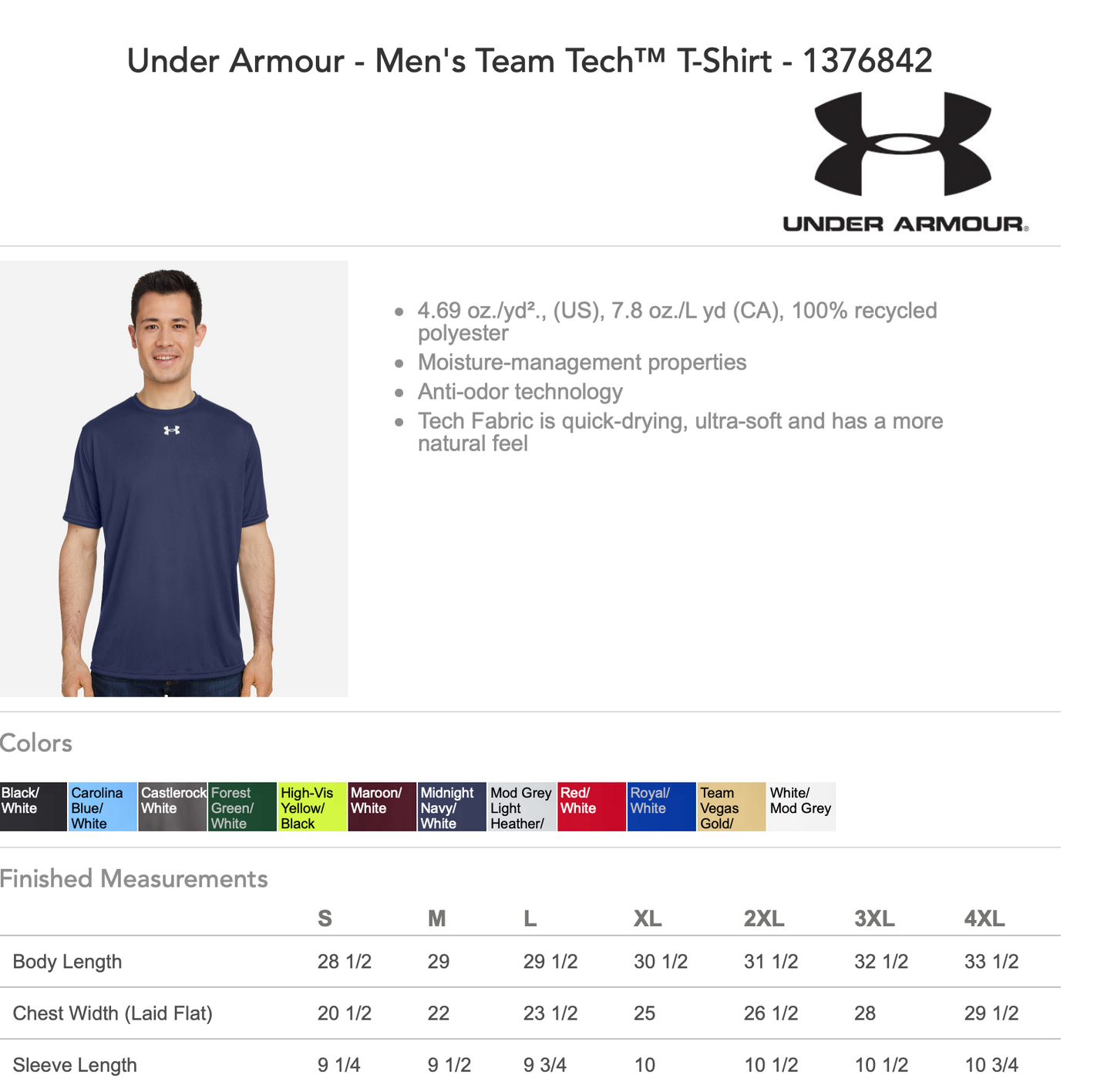 HILLSDALE HAWKS UNDER ARMOUR TSHIRT BASEBALL/SOFTBALL