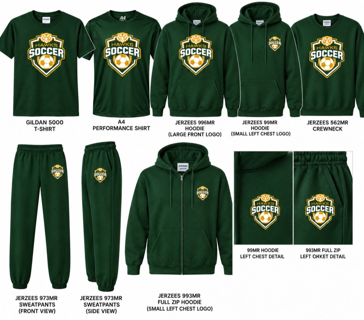 GW SOCCER HAWKS GREEN ITEMS