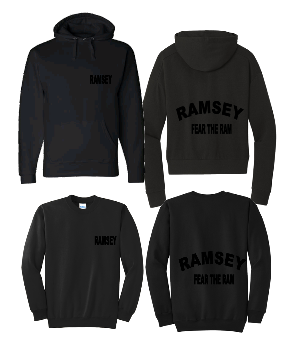 RAMSEY FEAR OF THE RAM BLACK/BLACK HOODIE/CREWNECK