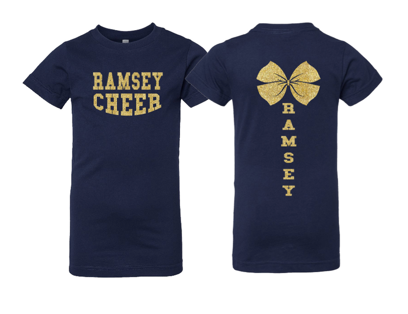 RAMSEY CHEER GLITTER TSHIRT WITH NAME ON BACK