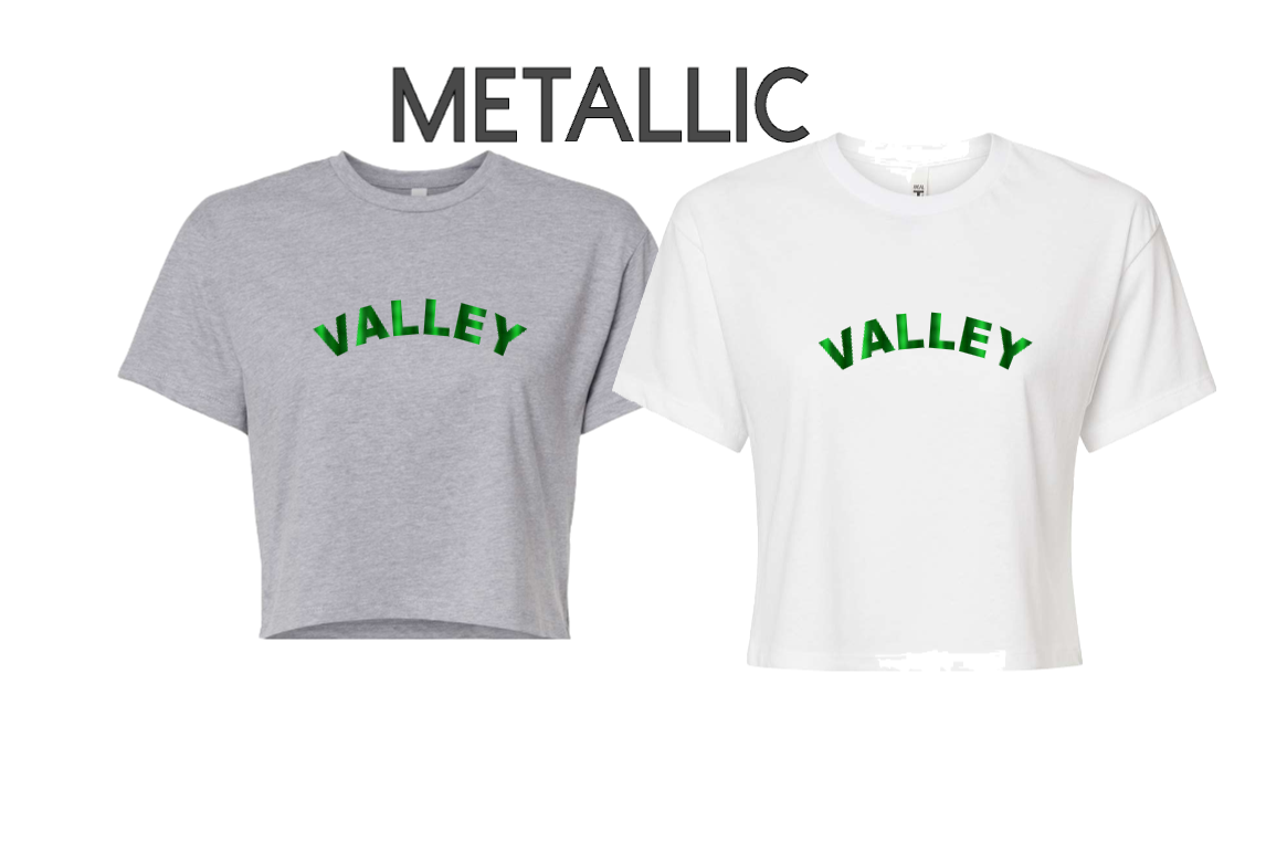 PASCACK VALLEY  CROP METALLIC FONT TEE