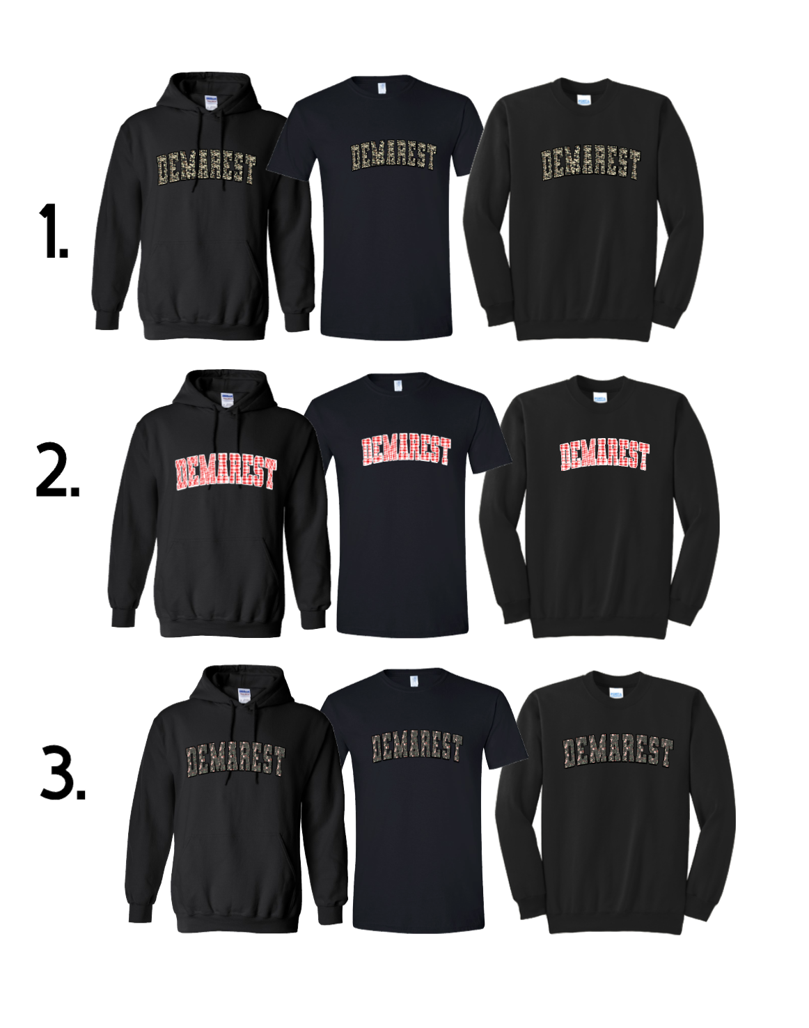 DEMAREST BLACK HOODIE/CREW/TSHIRT OPTION