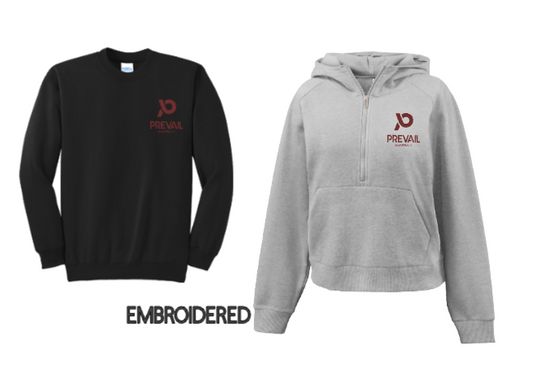 PREVAIL BASEBALL EMBROIDERED WOMENS HALF ZIP HOODIE/CREW