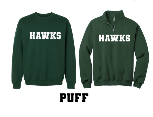 HILLSDALE HAWKS PUFF PRINT 1/4 ZIP AND CREWNECK SWEATSHIRT